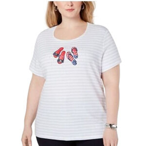 KAREN Scott Americana Flip Flop Striped Tee 2x Nwt